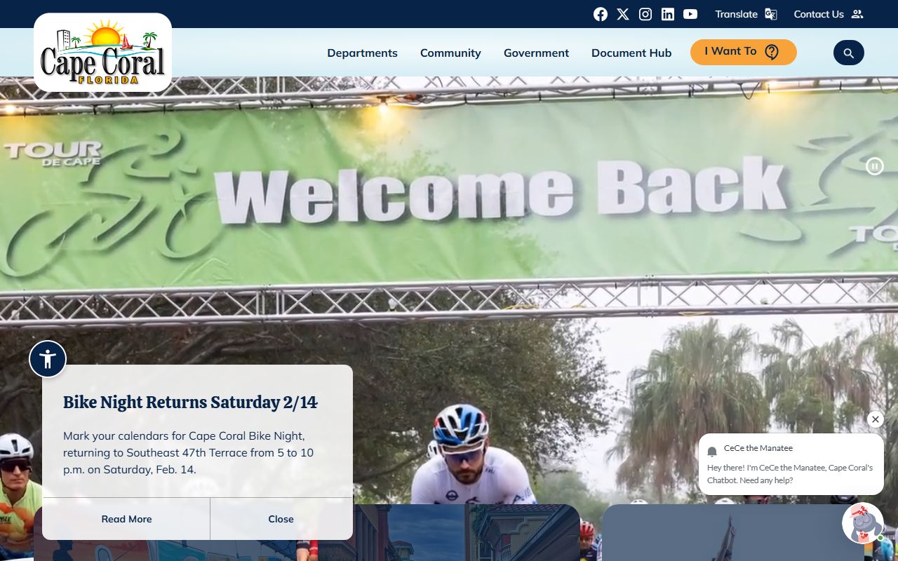 Cape Coral city government website with civil court records information