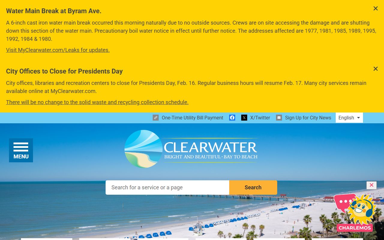 Clearwater city government website with civil court records information