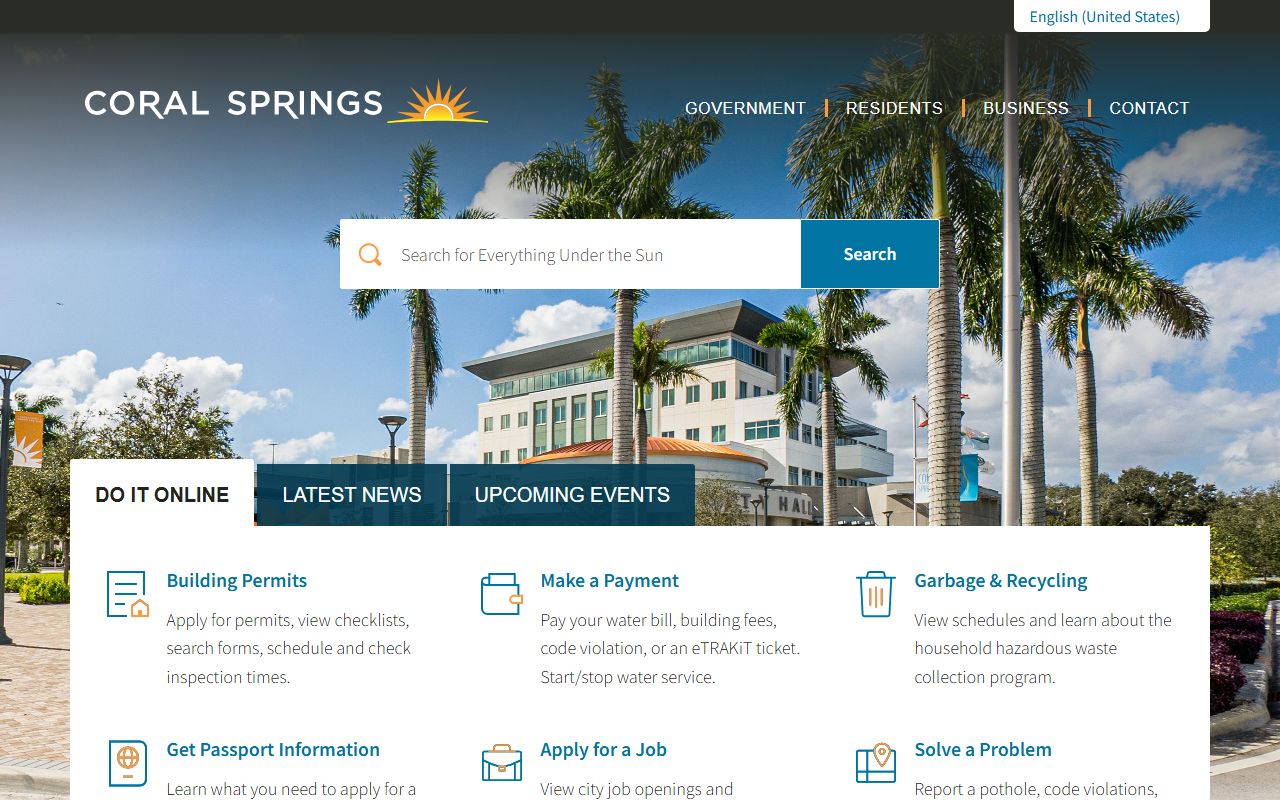 Coral Springs city government website for civil court records information