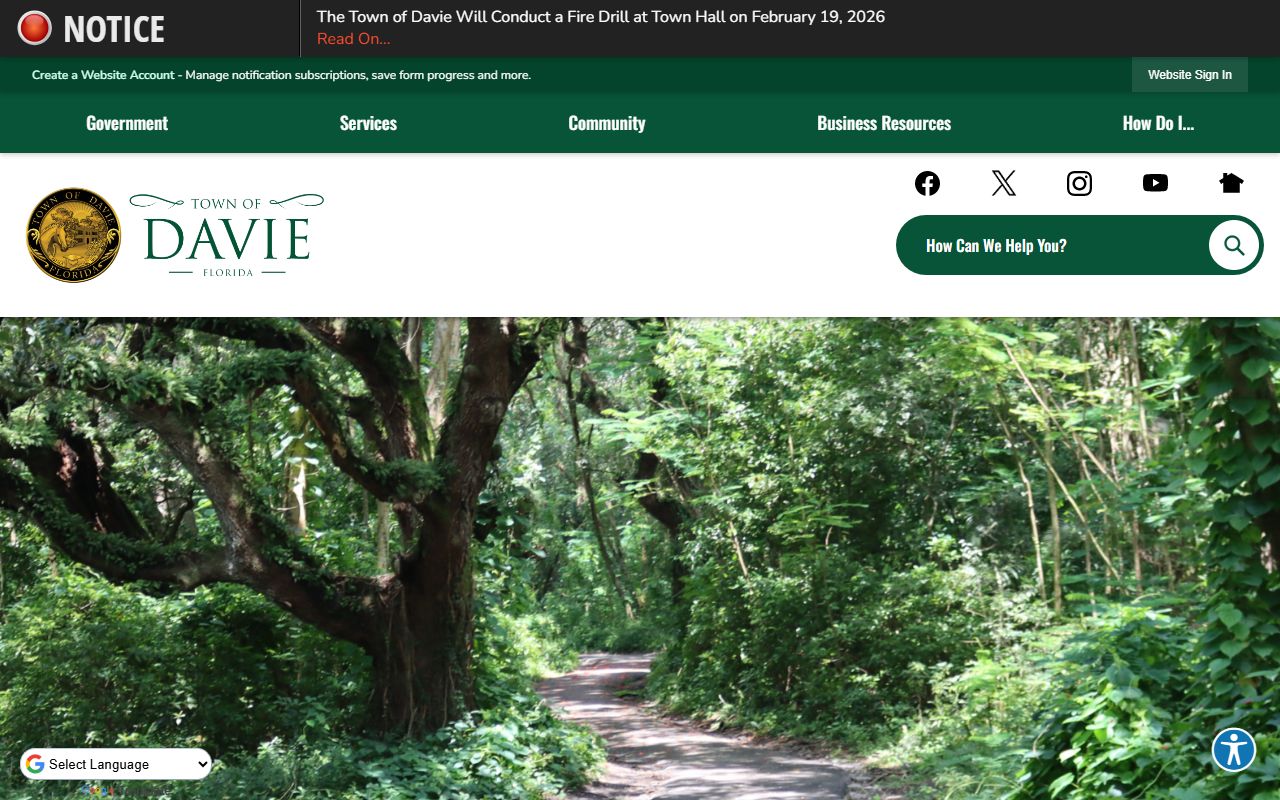 Davie city government website for civil court records information