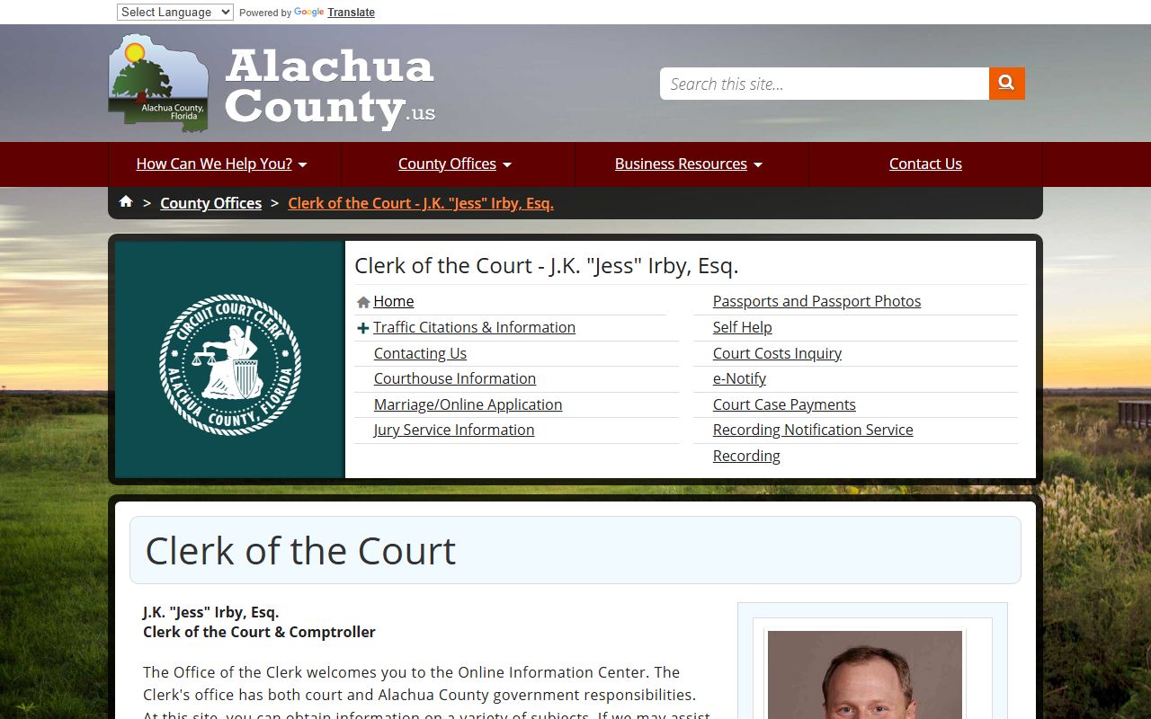 Alachua County Clerk website for Gainesville civil court records