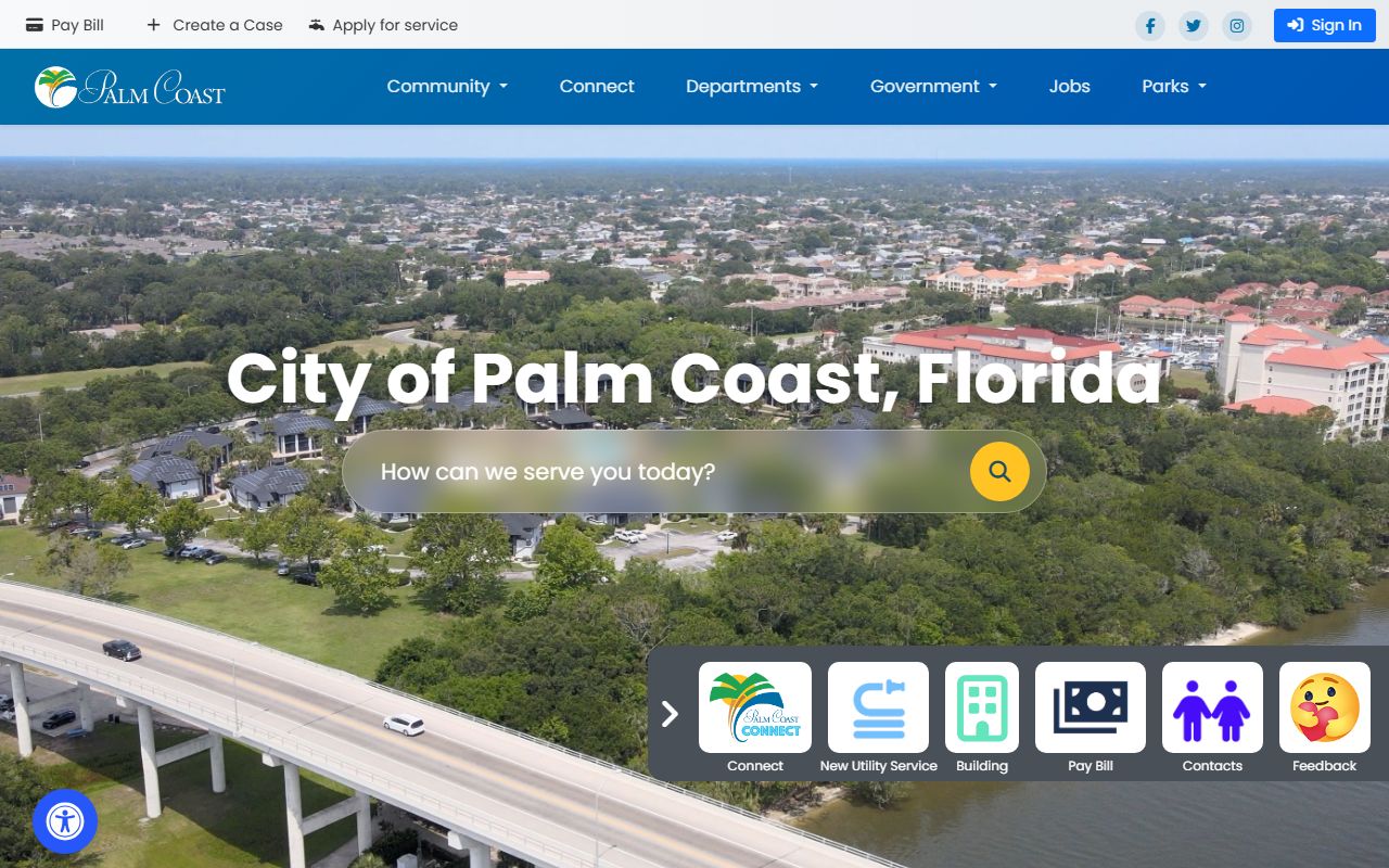 Palm Coast city government website for civil court records information