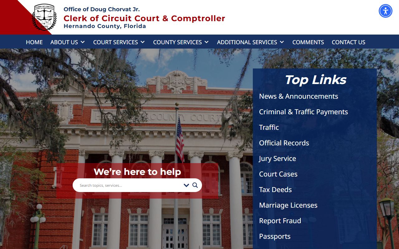 Hernando County Clerk website for searching Spring Hill civil court records
