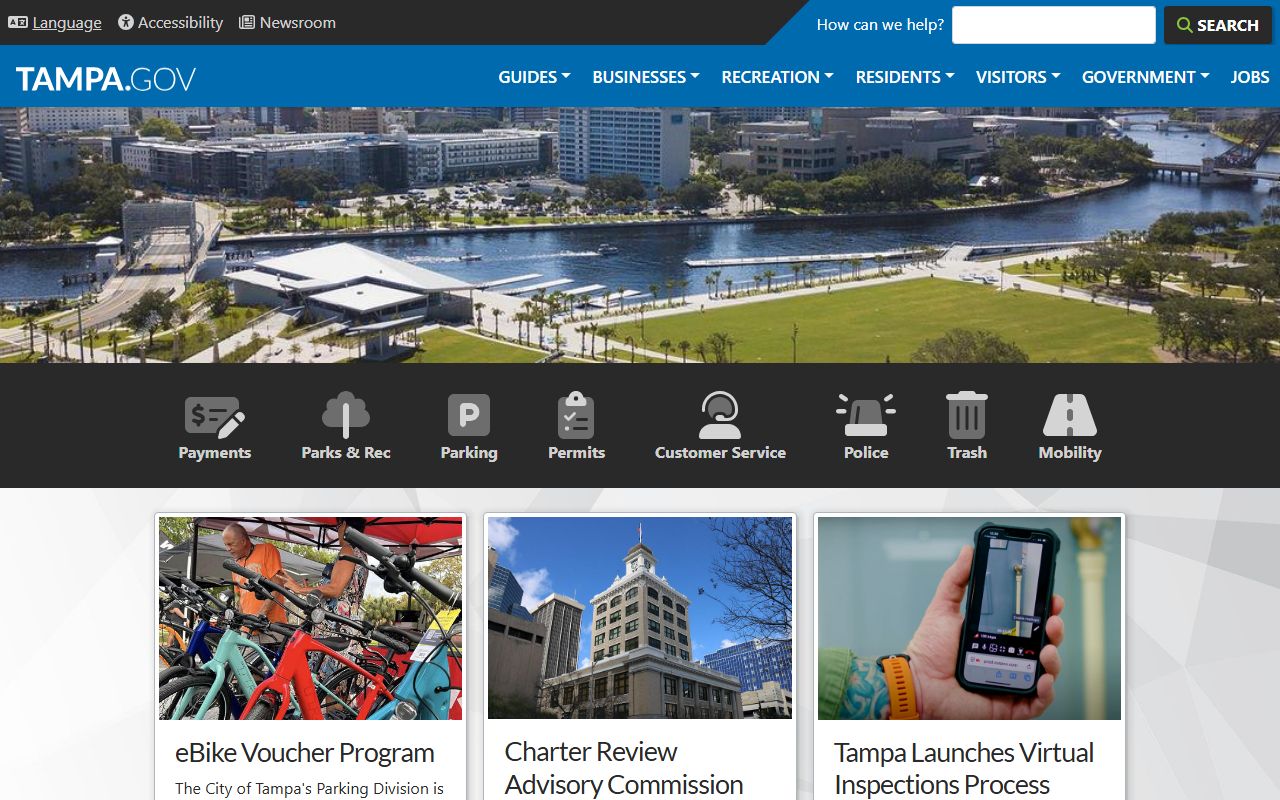 Tampa city government website with information about civil court records