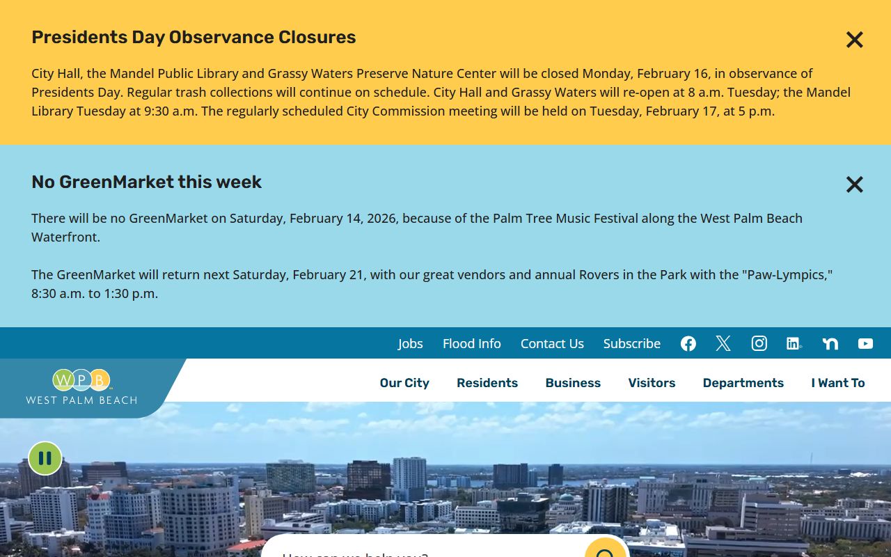 West Palm Beach city government website for civil court records