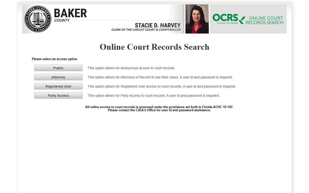 Baker County online court records search for civil court records