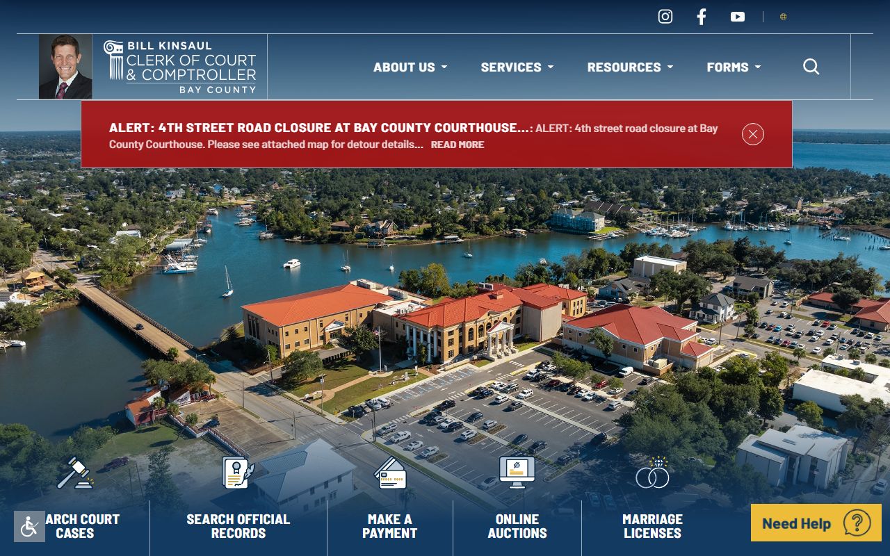 Bay County Clerk of Court homepage for civil court records