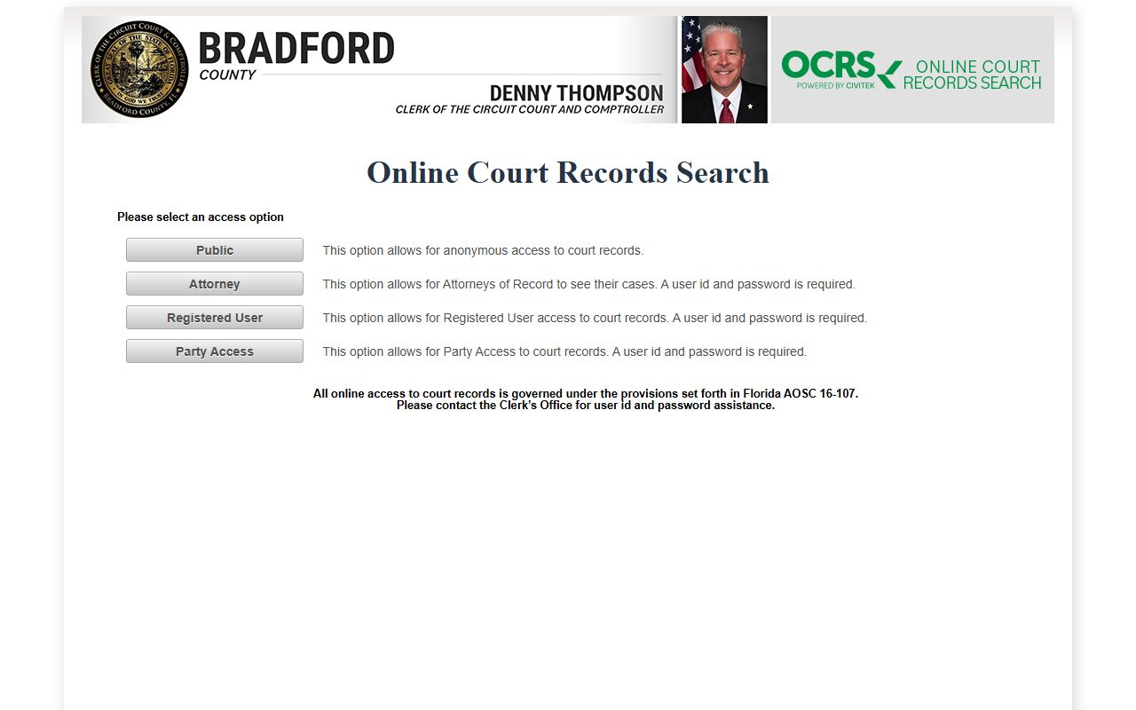 Bradford County online court records search for civil court records