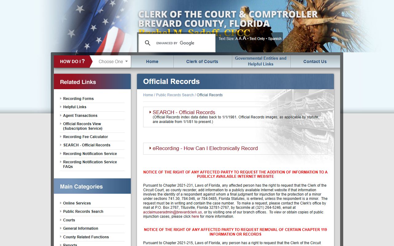 Brevard County official records search for civil court records