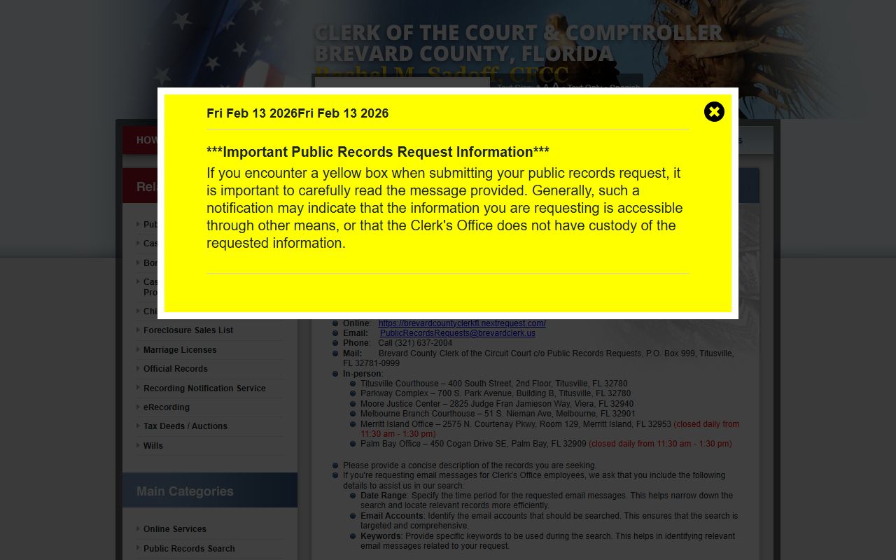 Brevard County public records request portal for civil court records