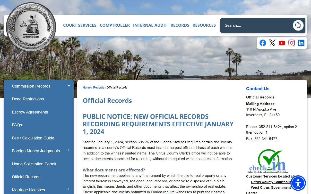 Citrus County official records search for civil court records