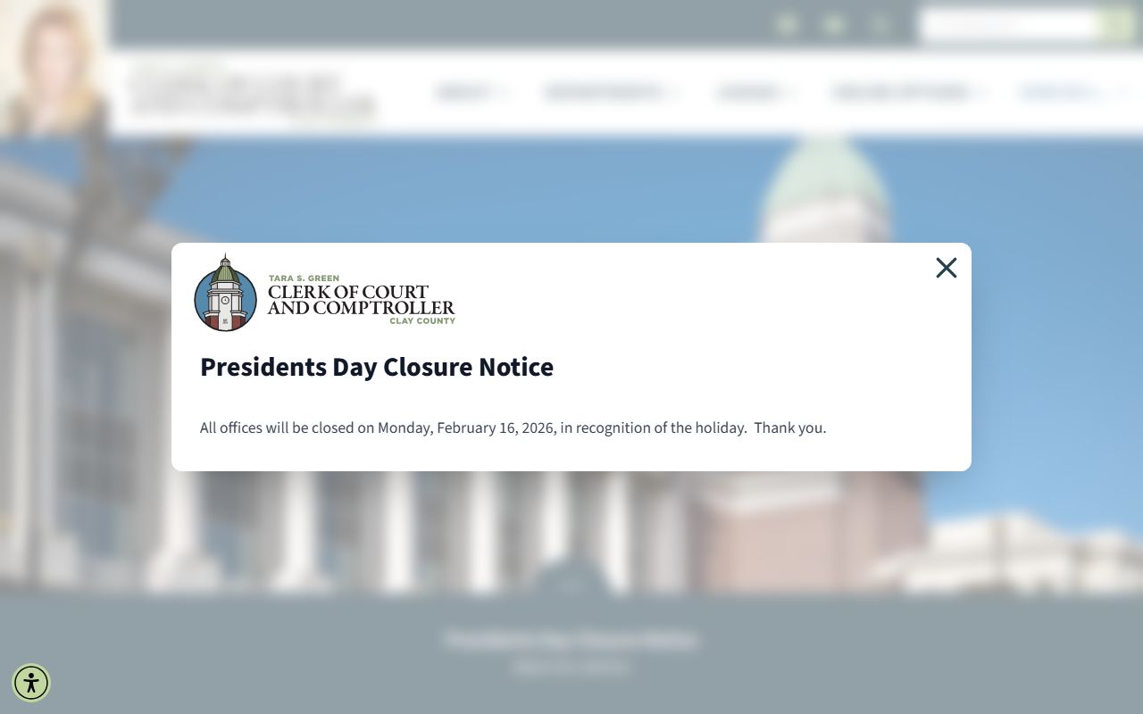 Clay County Clerk of Court homepage for civil court records