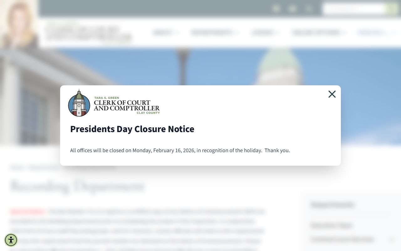 Clay County recording department for civil court records