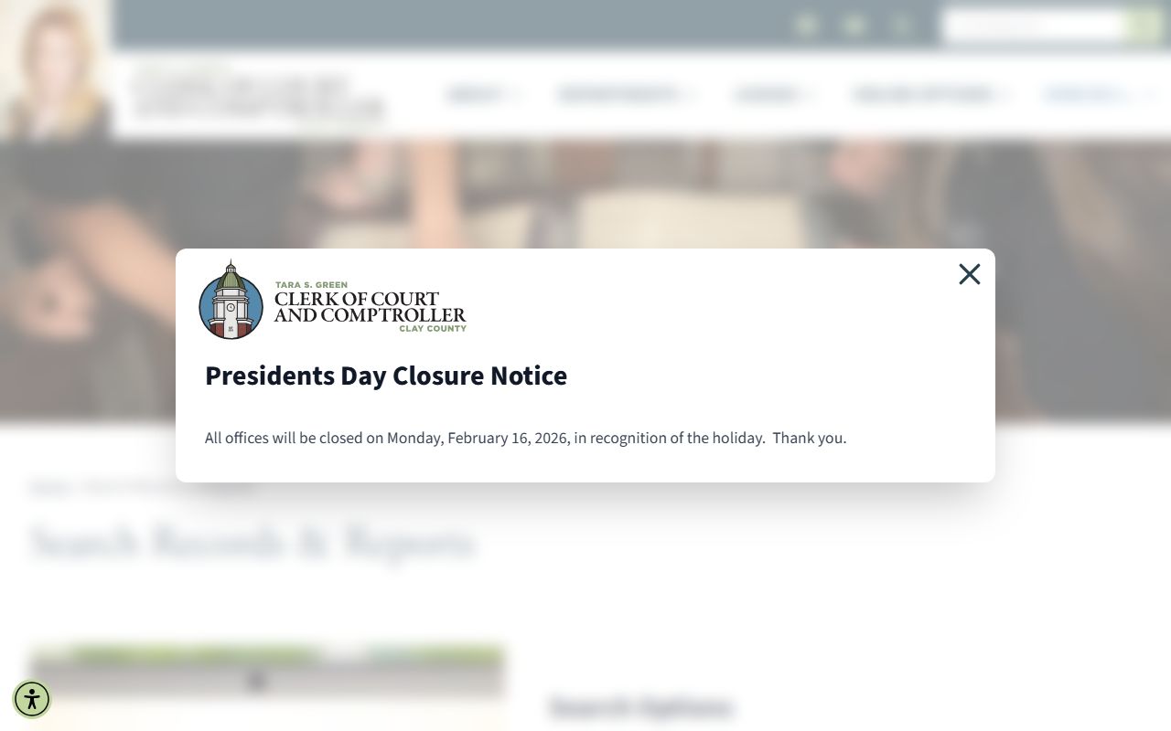 Clay County records search page for civil court records