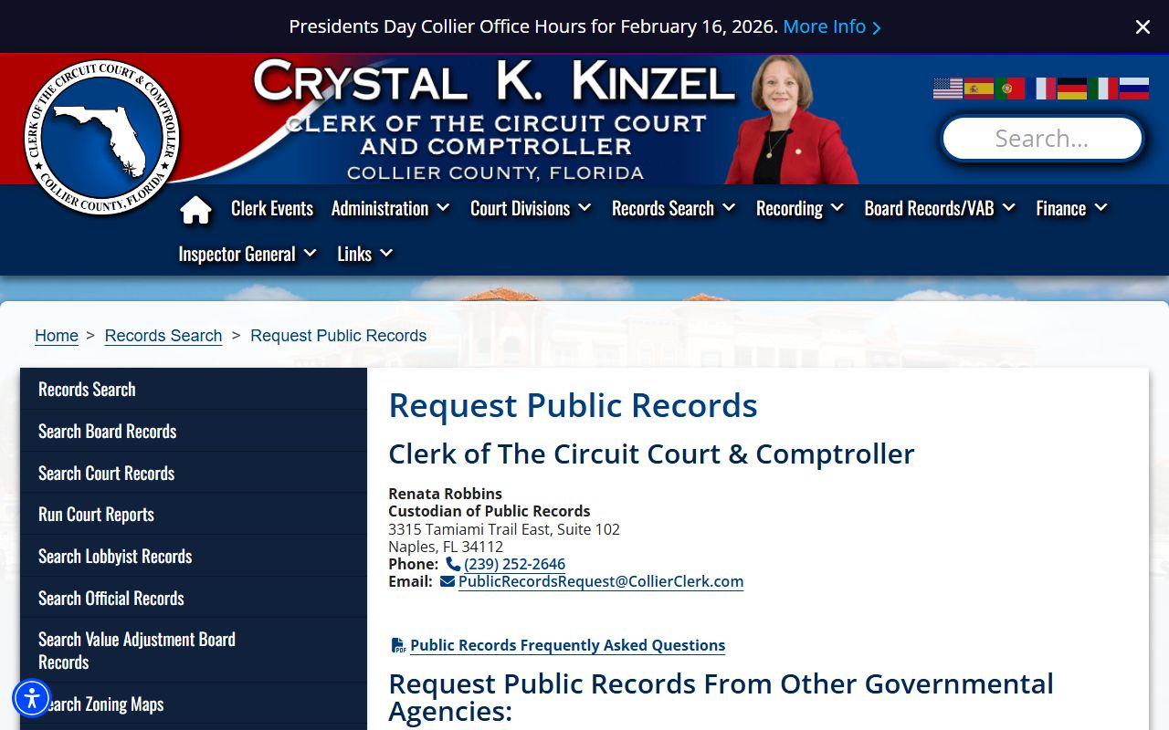Collier County public records request for civil court records
