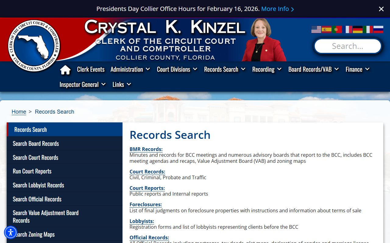 Collier County records search portal for civil court records
