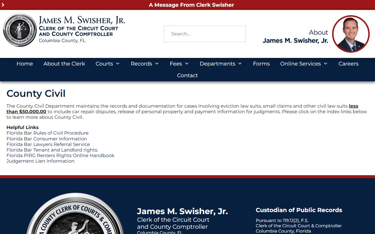 Columbia County civil department for civil court records