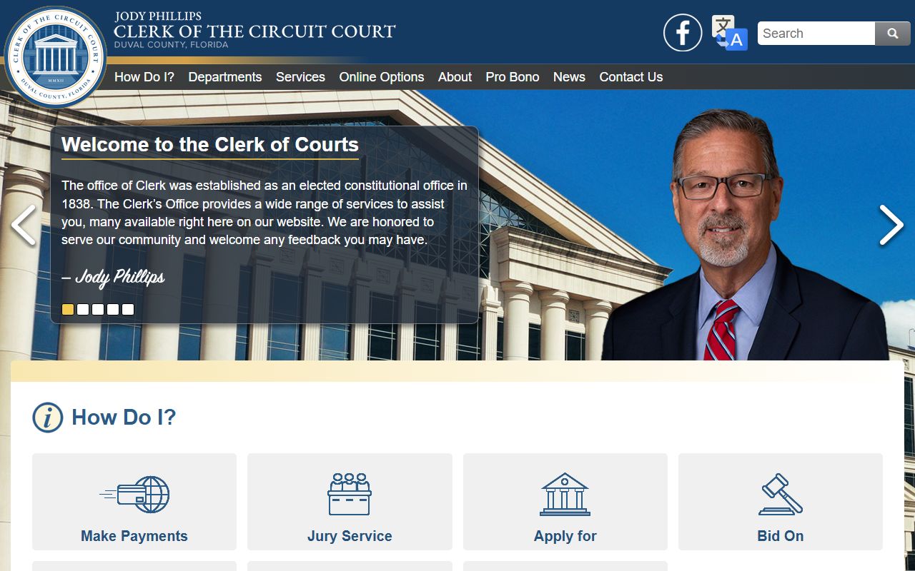 Duval County Clerk of Court homepage for civil court records