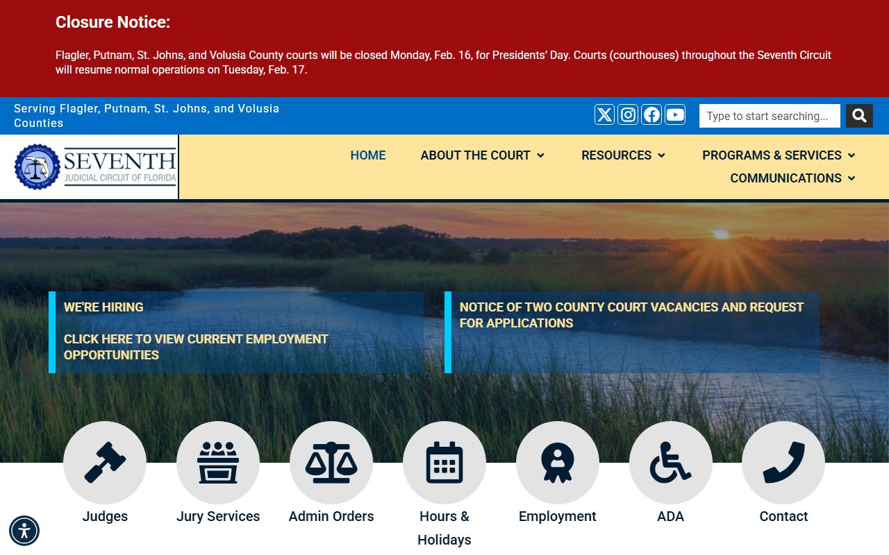7th Judicial Circuit website for Flagler County civil court records