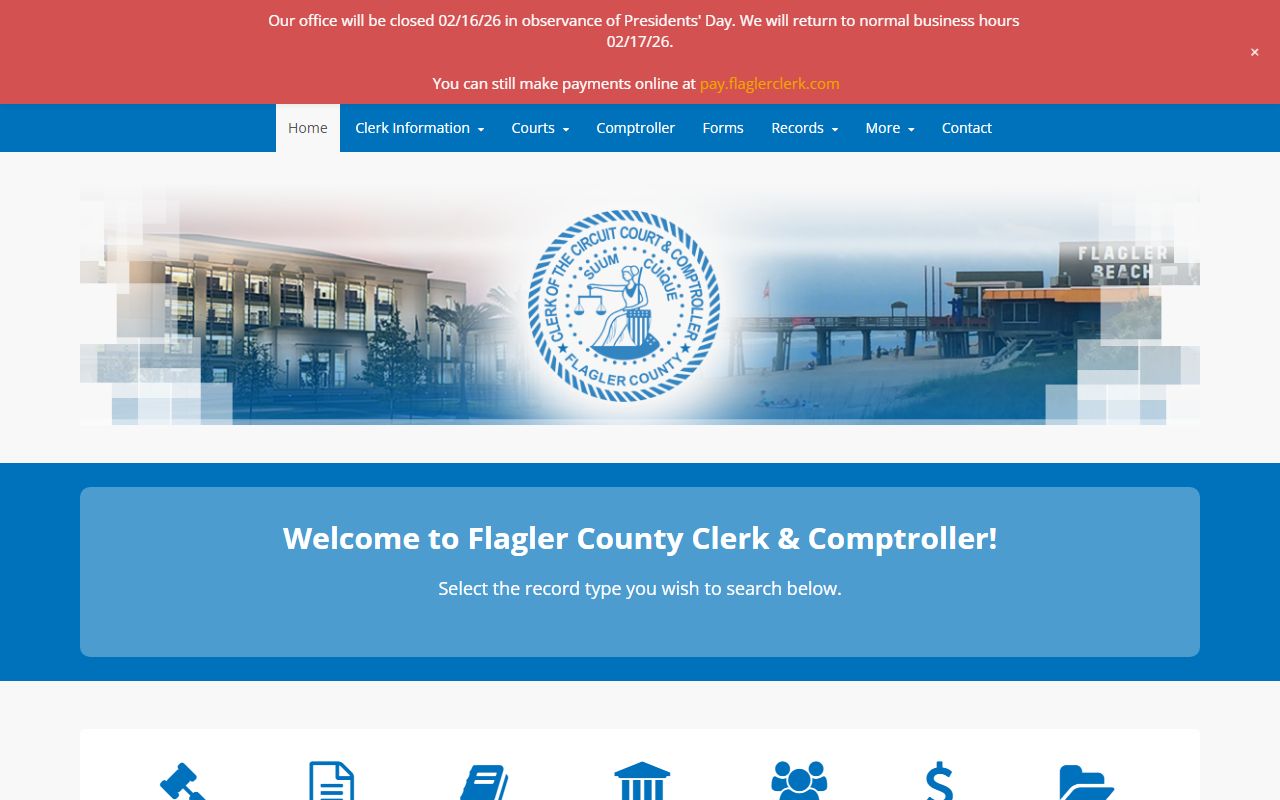 Flagler County Clerk of Court homepage for civil court records