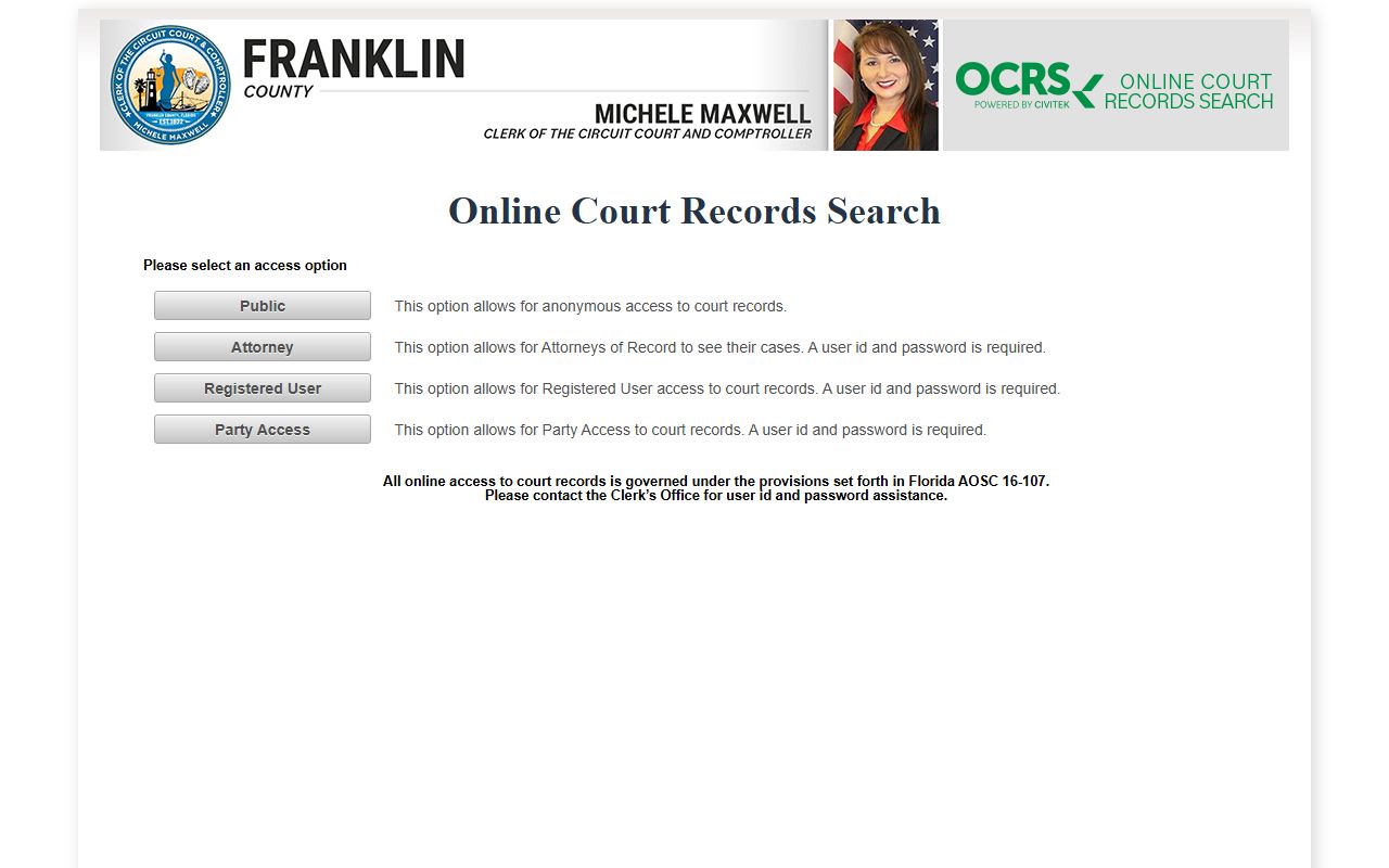 Franklin County OCRS online court records for civil court records