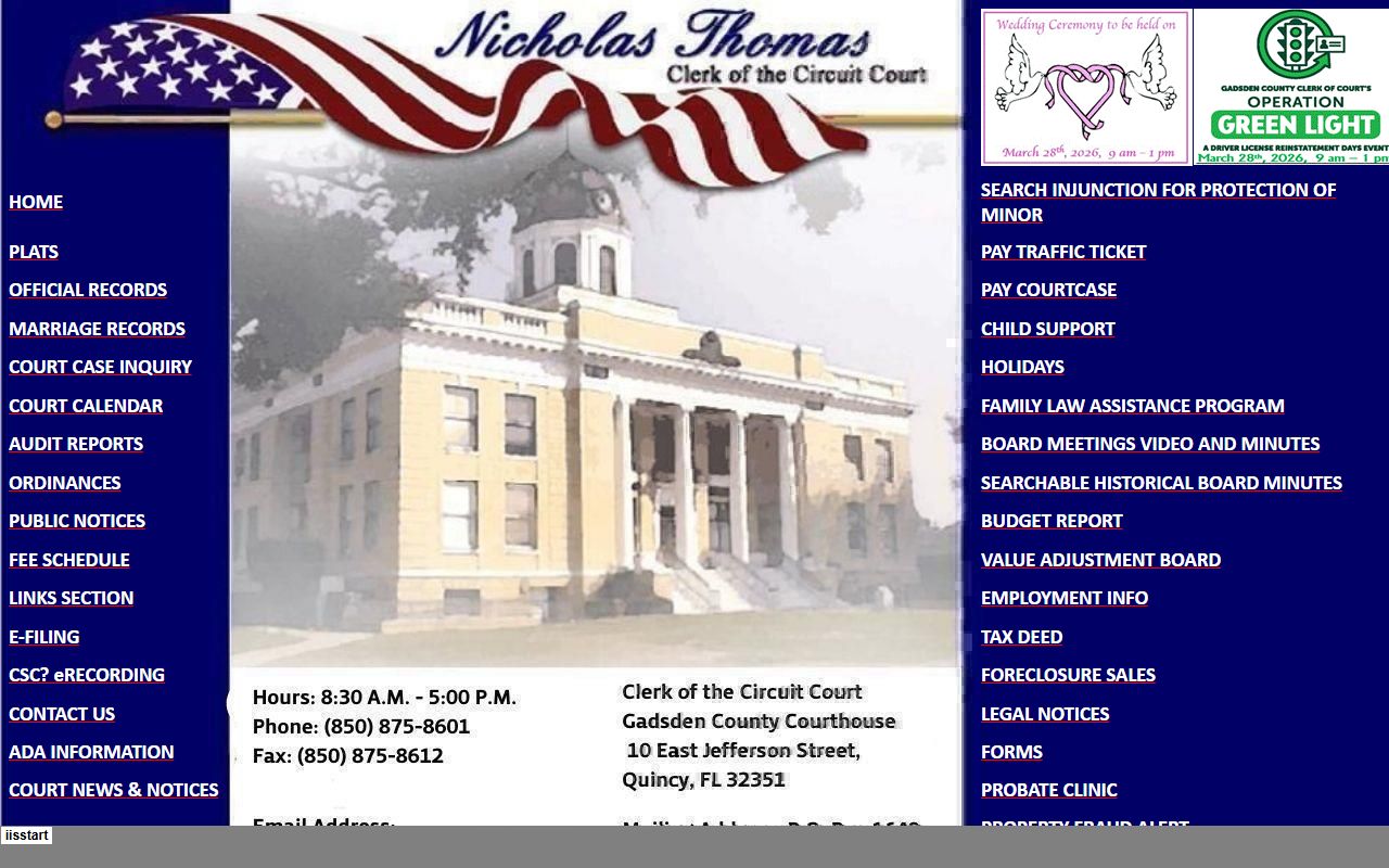 Gadsden County Clerk of Court homepage for civil court records