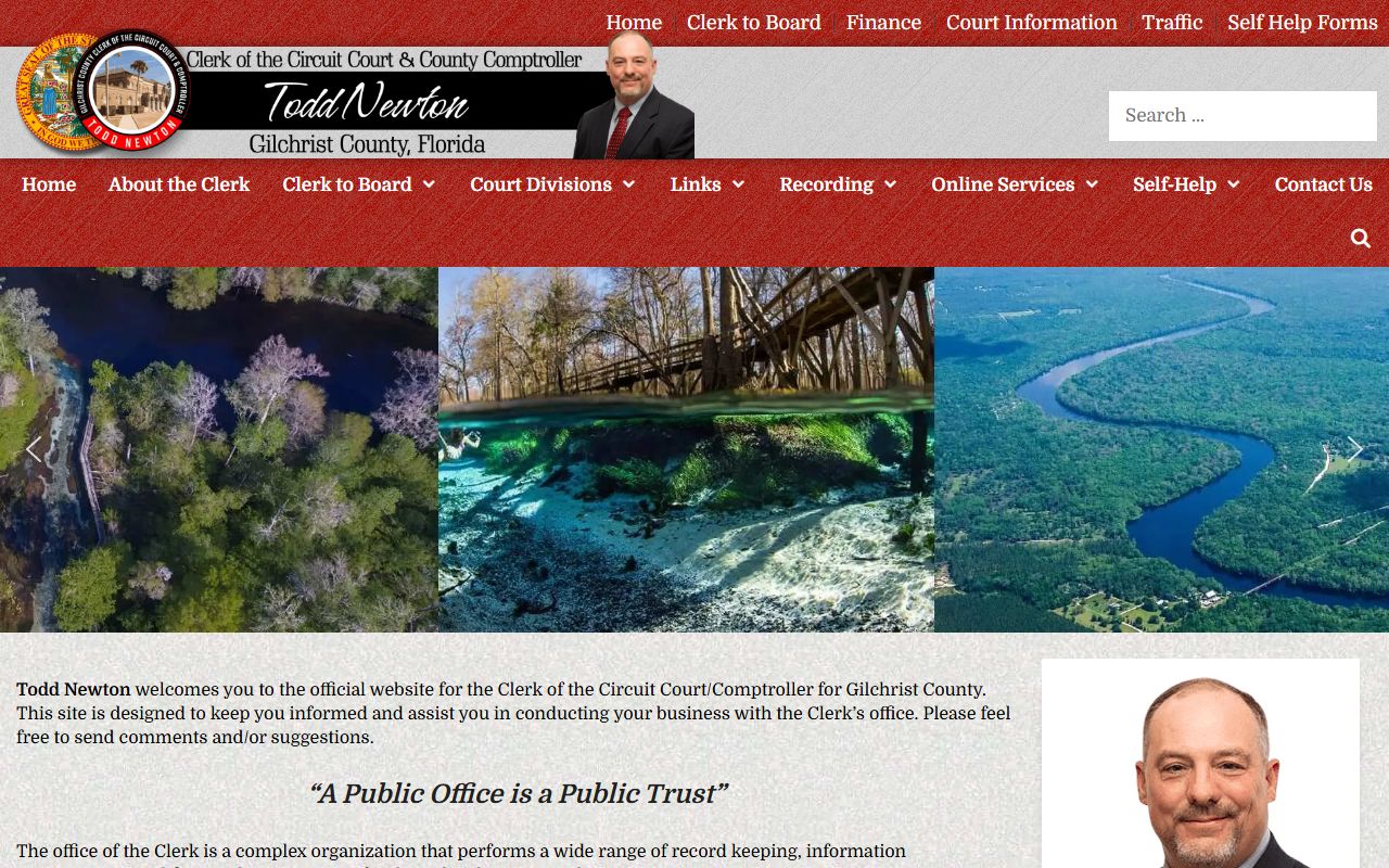 Gilchrist County Clerk of Court homepage for civil court records