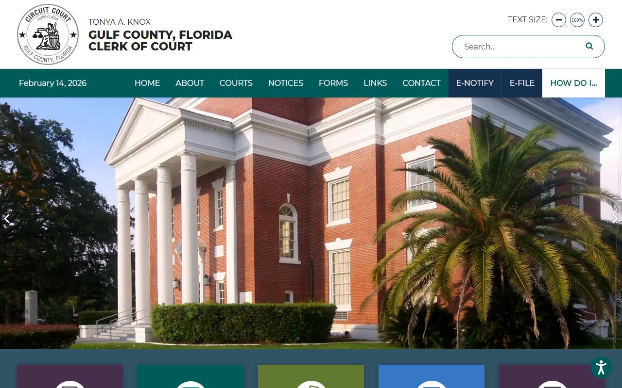 Gulf County Clerk of Court homepage for civil court records