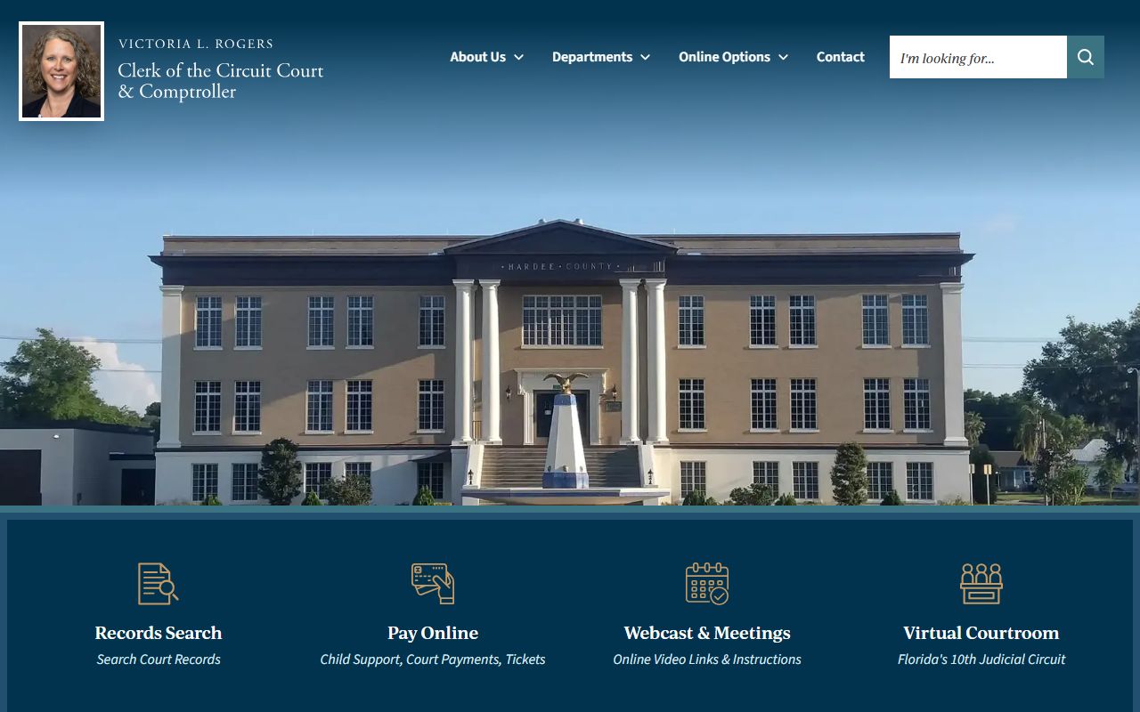 Hardee County Clerk of Court homepage for civil court records