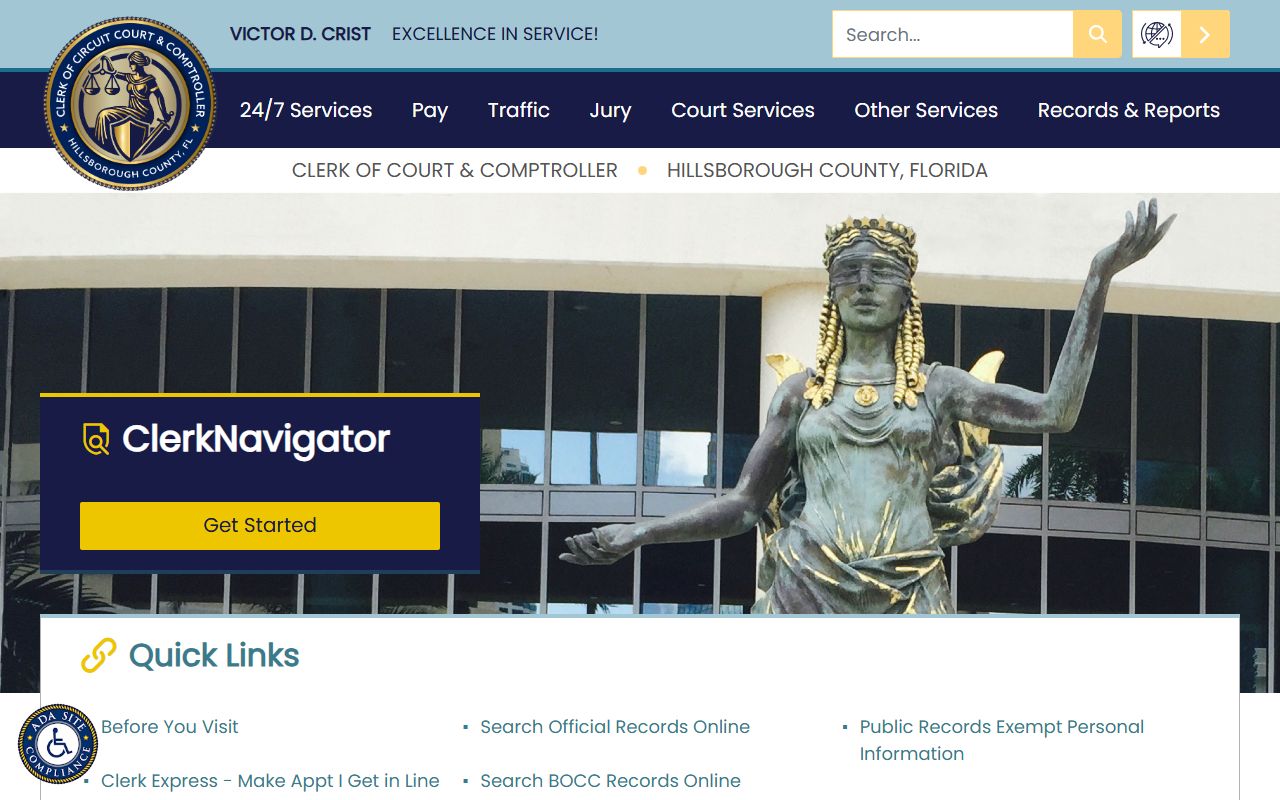 Hillsborough County Clerk of Court homepage for civil court records