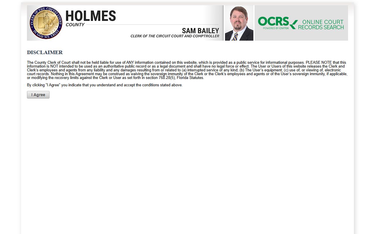 Holmes County OCRS online court records search for civil cases