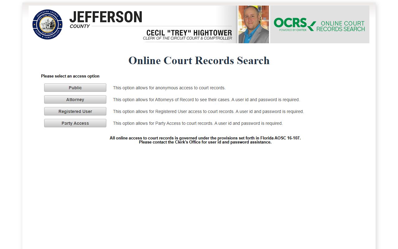 Jefferson County OCRS online court records search for civil cases
