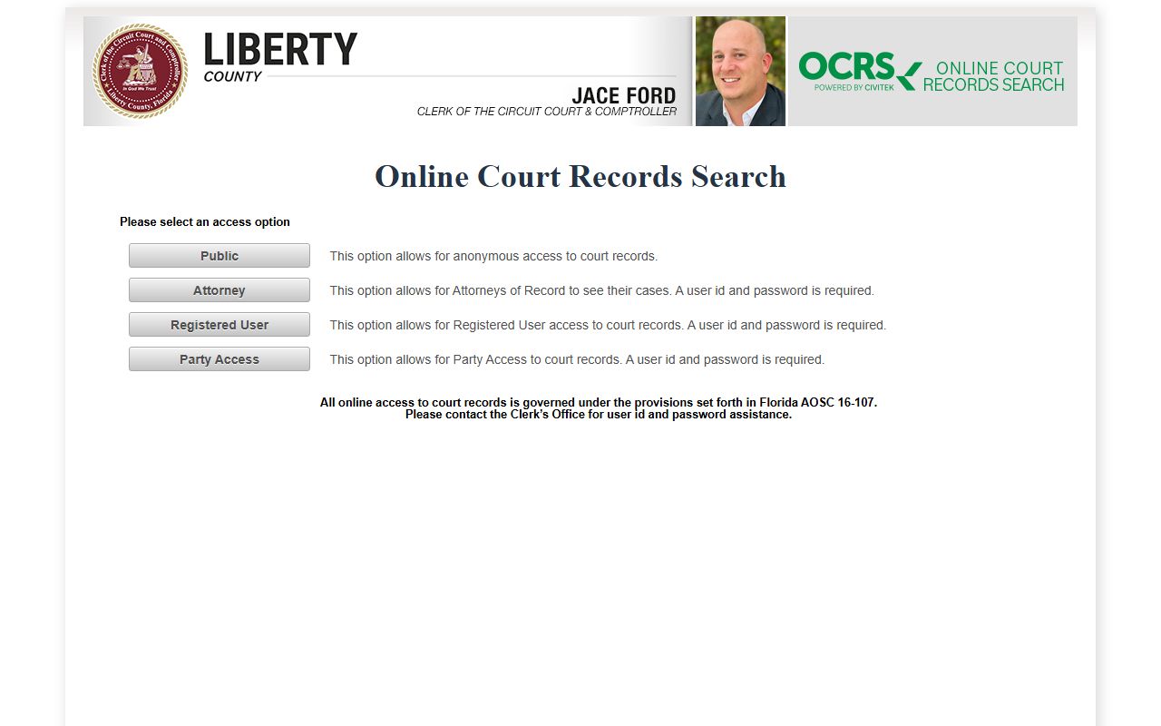 Liberty County Official Court Records System for civil court records