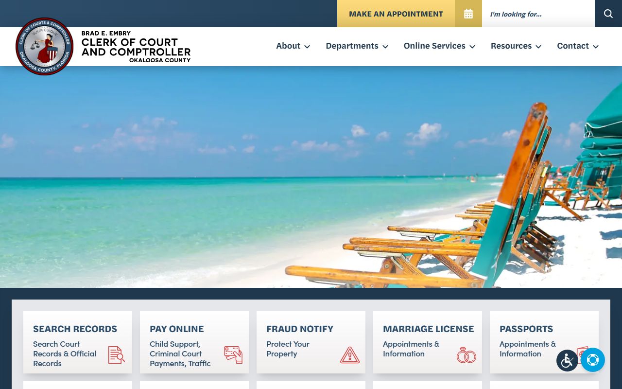 Okaloosa County Clerk of Court homepage for civil court records