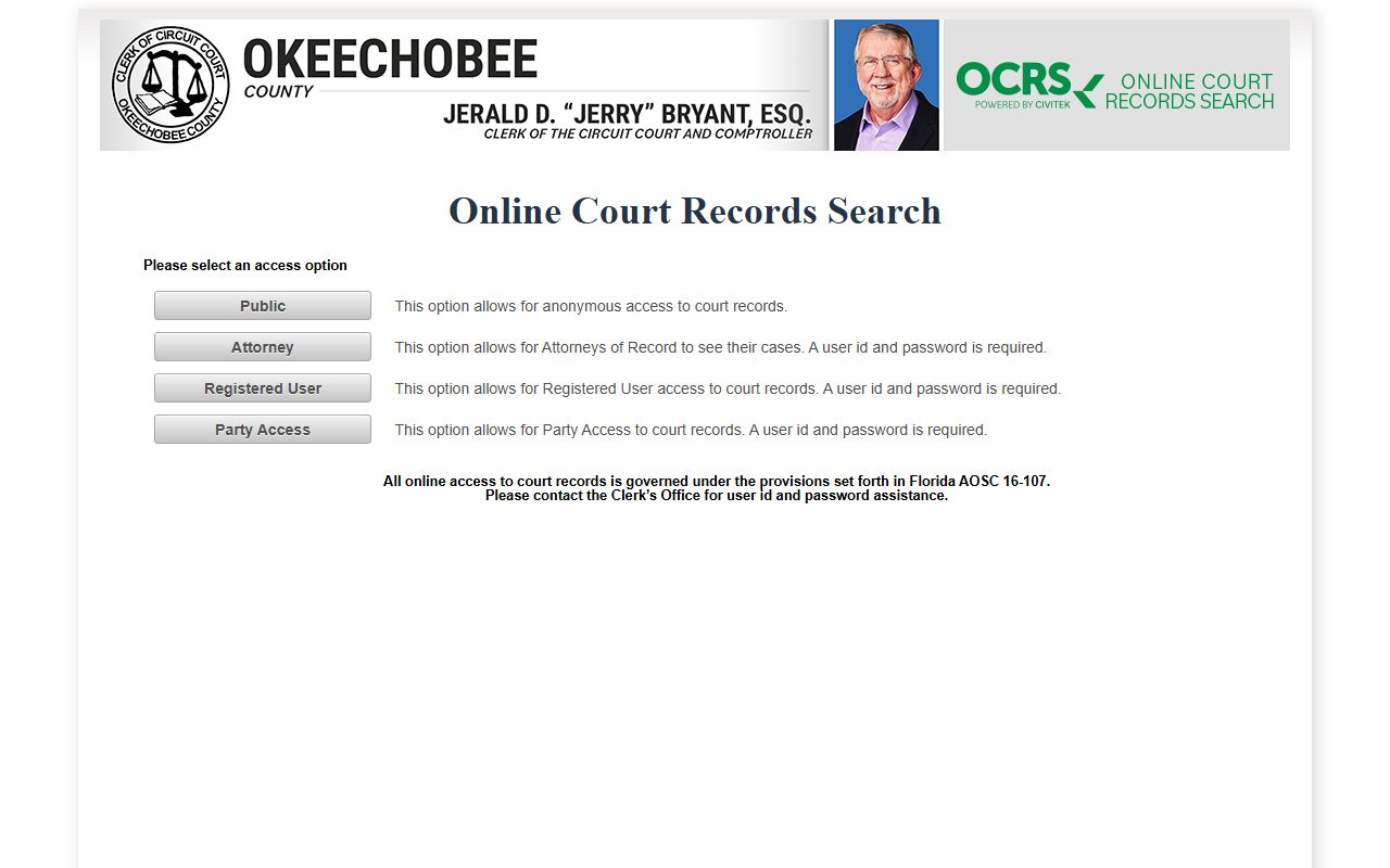 Okaloosa County Official Court Records System for civil court records