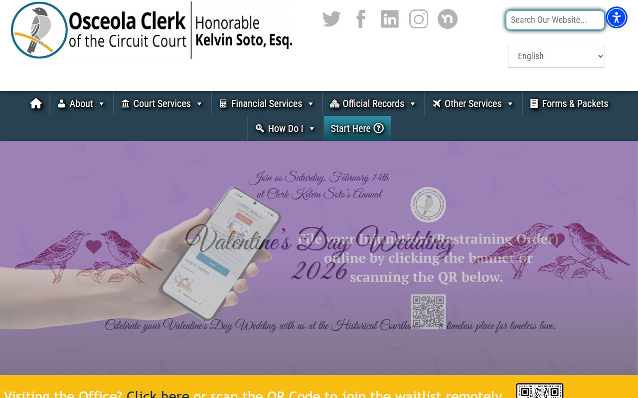 Osceola County Clerk of Court homepage for civil court records