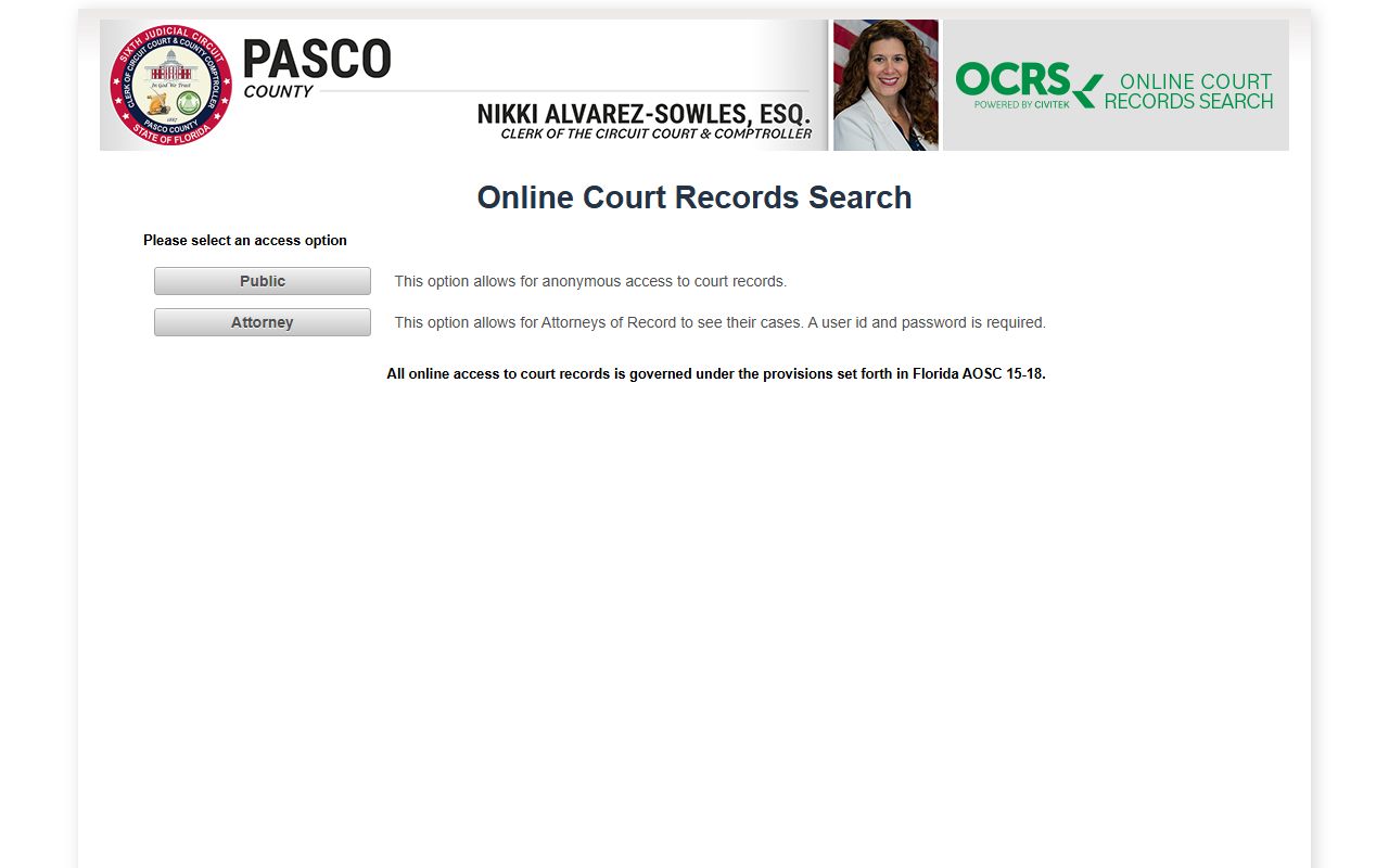 Palm Beach County Official Court Records System for civil court records
