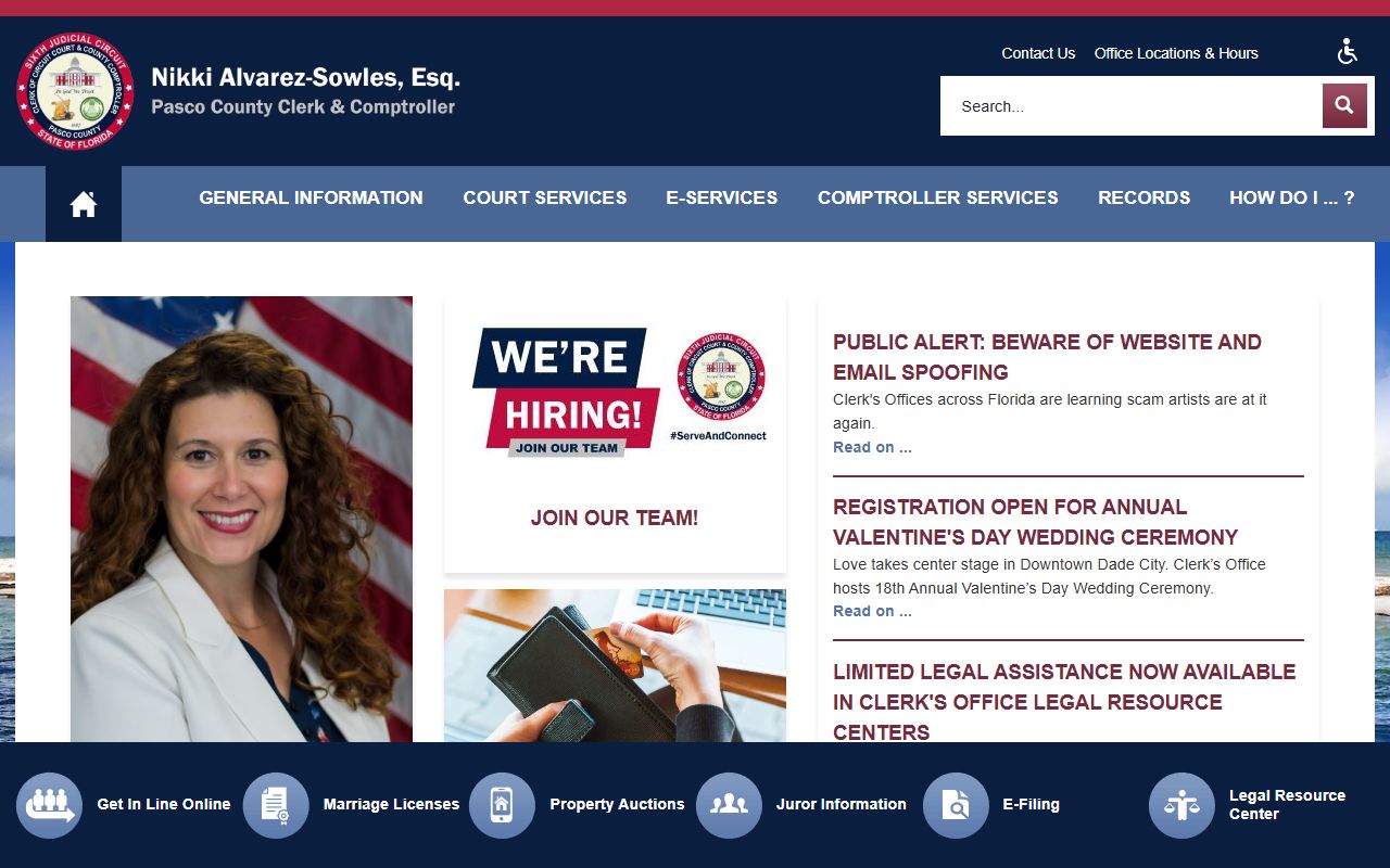 Pasco County Clerk of Court homepage for civil court records