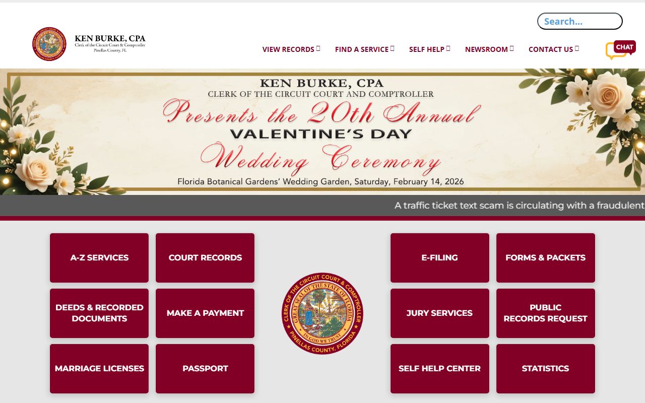 Pinellas County Clerk of Court homepage for civil court records