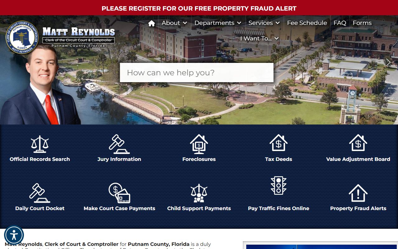 Putnam County Clerk of Court homepage for civil court records