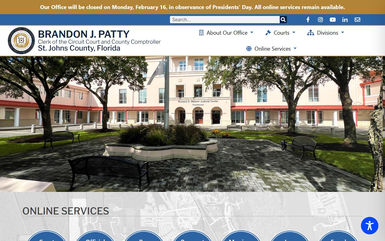 St. Johns County Clerk of Court homepage for civil court records