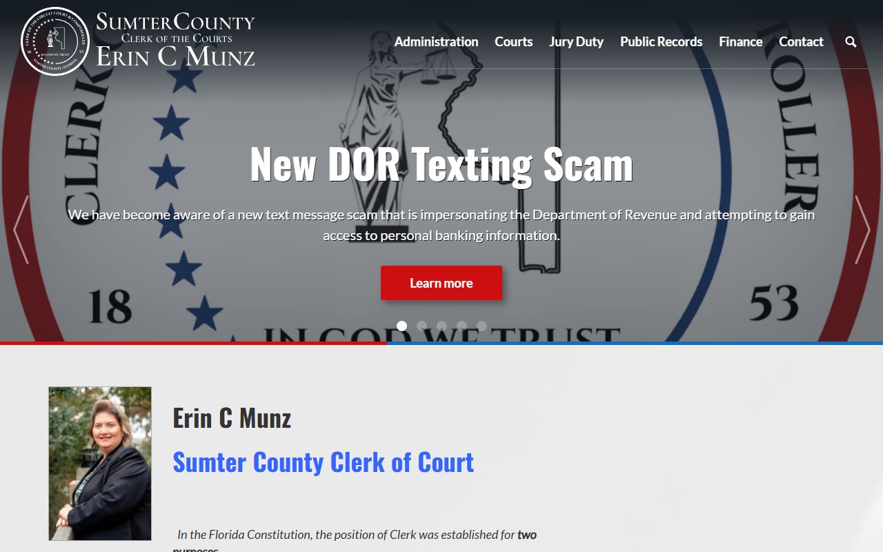Sumter County Clerk of Court homepage for civil court records