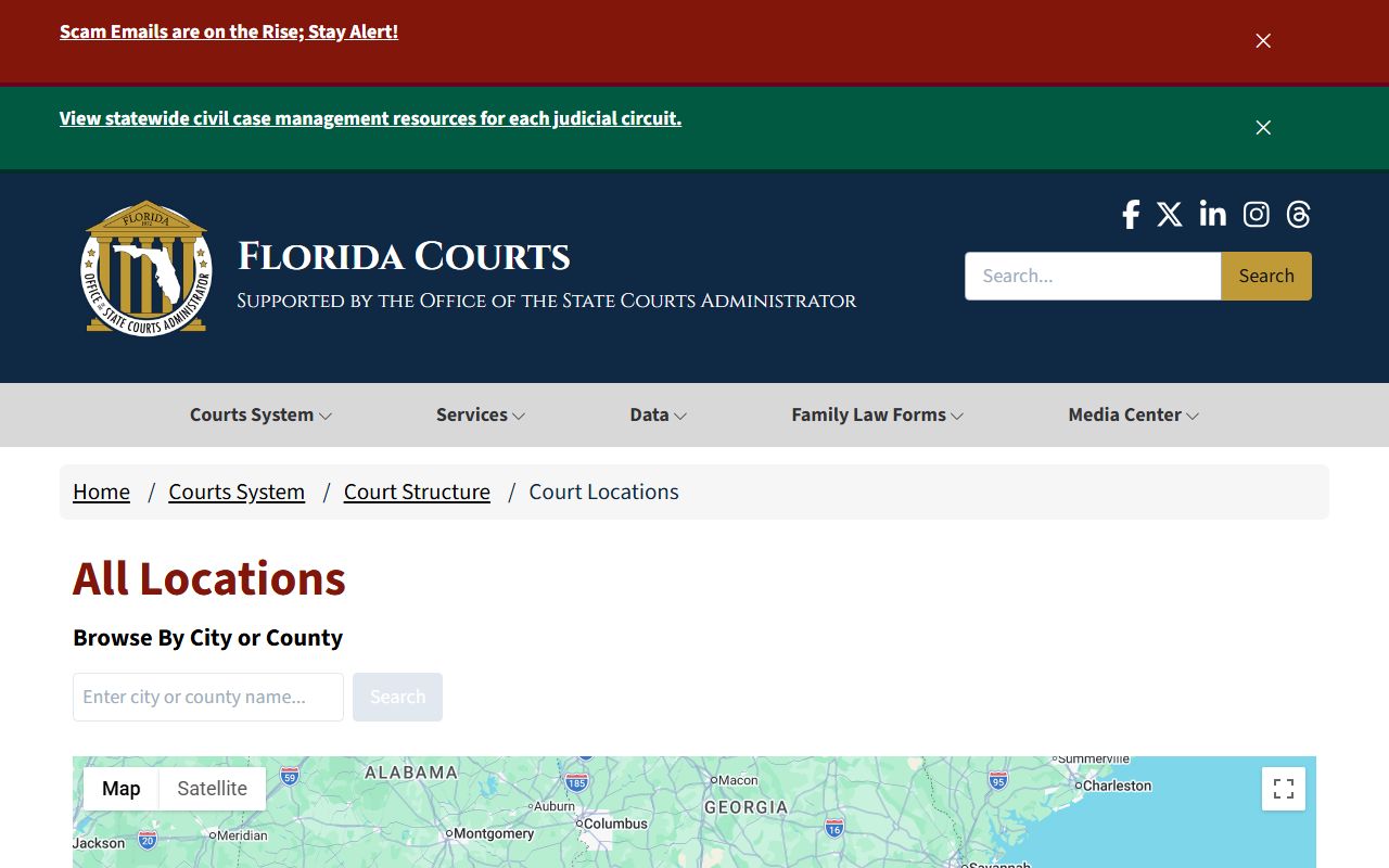 Florida court locations for civil court records access