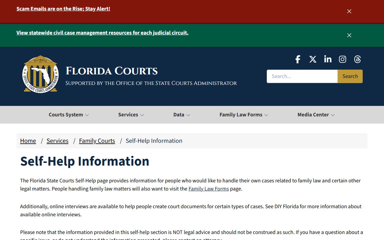 Florida Courts self-help information for civil court cases