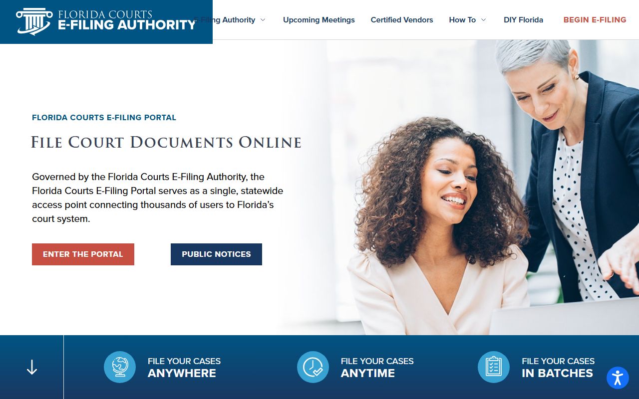 Florida civil court records E-Filing Portal main page