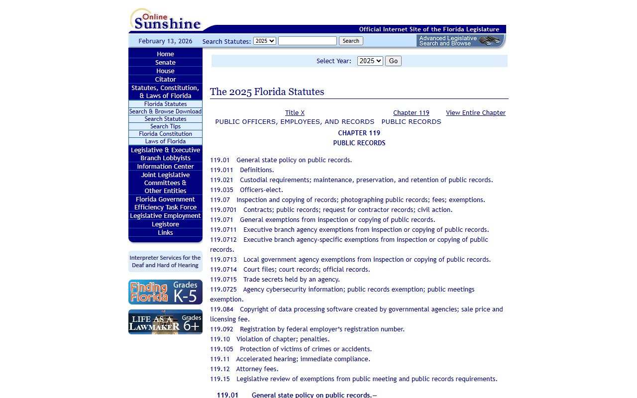 Florida Chapter 119 public records law for civil court records